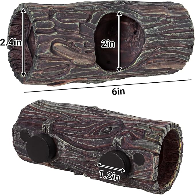 REPTIZOO Magnetic Reptile Hide Cave Resin Hollow Tree Trunk Hideout, Gecko Hide with Strong Magnetic Climbing Toy Reptile Tank Accessories for Crested Gecko,Lizard, Terrarium Decor
