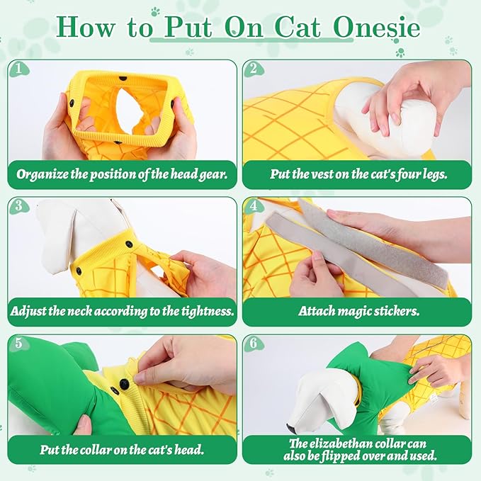 EMUST 2PCS Cat Recovery Suit & Cat Cone Collar Female, Soft & Adjustable Dog Surgery Suit Female Spay for Abdominal Wounds, Cotton Cone for Cats to Stop Licking for Small Female Pets 8-16lb, Yellow, L