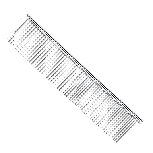 PETTOM Pet Steel Grooming Tool Poodle Finishing Butter Comb 7 1/2-inch L Silver Dog Combs with Rounded Ends Stainless Steel Teeth, Cat Comb for Removing Tangles and Knots