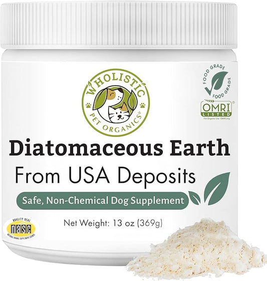 Wholistic Pet Organics DE for Dogs Organic Food Grade for Dogs - 13 Oz - Safe Non-Chemical Freshwater Silica Improves Overall Health