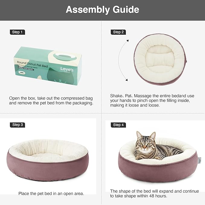 Love's cabin Round Donut Cat and Dog Cushion Bed, 20in Pet Bed for Cats or Small Dogs, Anti-Slip & Water-Resistant Bottom, Super Soft Durable Fabric Pet beds, Washable Luxury Cat & Dog Bed Burlwood
