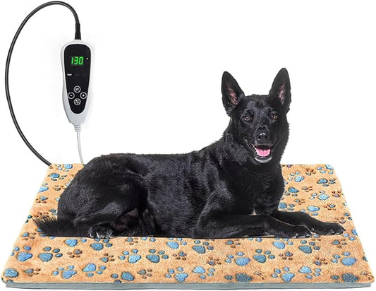 Large Dog Heating Pad 36×24 in for Dogs Smart Thermostat,Whelping Box for Dogs Metal Tube Waterproof Shell with Plush Cotton Cover Puppy Whelping Supplies -Apricot