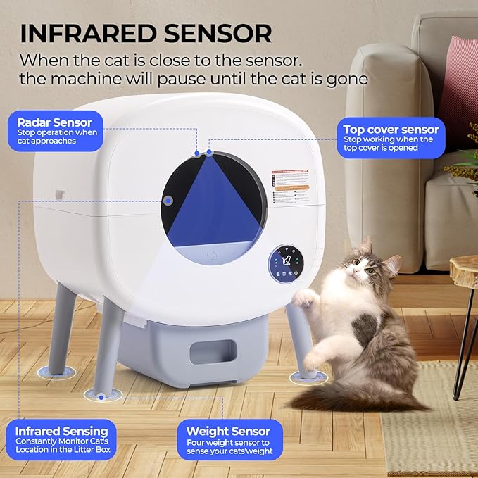 Automatic Cat Litter Box Self Cleaning for Multiple Cats – XL Smart Litter Box with App Control, Odor-Free Waste Disposal, Quiet Operation, Safety Sensors, Compatible with Clumping Litter
