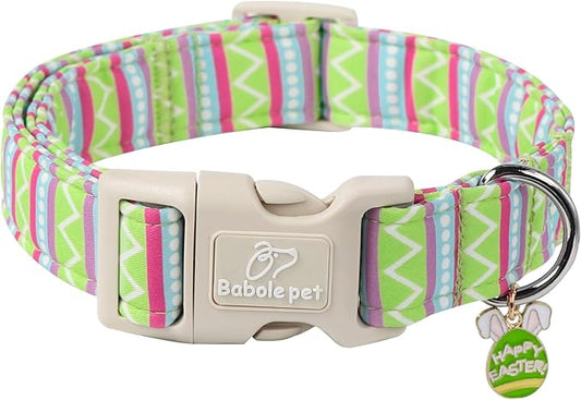 Easter Dog Collar for Large Dogs - Brightly Colored Stripe Easter Collars for Boy Girl Dogs, Adjustable Spring Holiday Pet Collars with Quick Release Buckle L