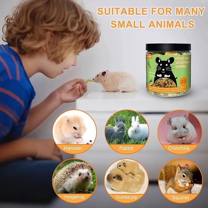 Natural Fruit & Veggie Mix - 6oz Hamster Food Mix, Freeze-Dried Treats for Hamsters, Guinea Pigs, Chinchillas - Supports Healthy Digestion and Teeth,Daily Snack