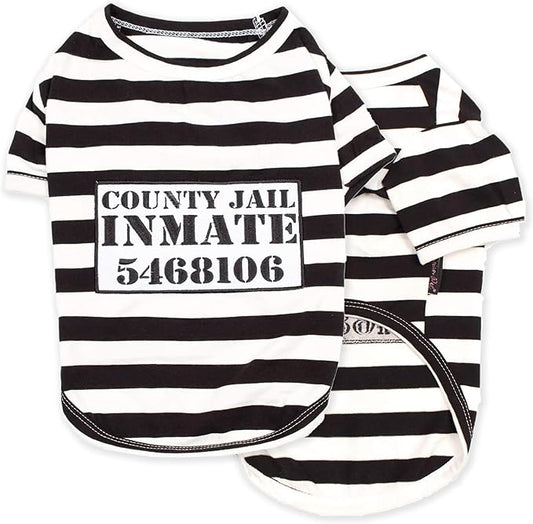 Parisian Pet Prisoner Dog Shirt - Black and White Striped Cotton Costume - Lightweight Polyester Sleeved Outfit for Large Dogs - Pet Clothes - 5XL