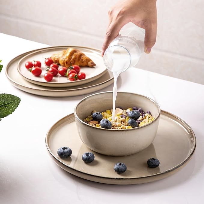 GBHOME Ceramic Dinnerware Sets for 12, 36 Pieces Stoneware Plates and Bowls Sets, Reactive Glaze Dishes -Scratch Resistant, Dishwasher&Microwave Safe