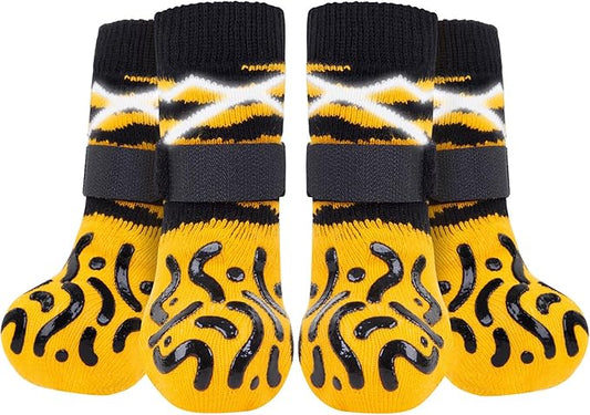 Reflective Dog Socks to Prevent Licking Paws, Dog Paw Protector, Hardwood Floors Anti Slip, Non Slip Dog Socks with Grippers, Dog Booties and Paw Protectors for Indoor Use - Size Large