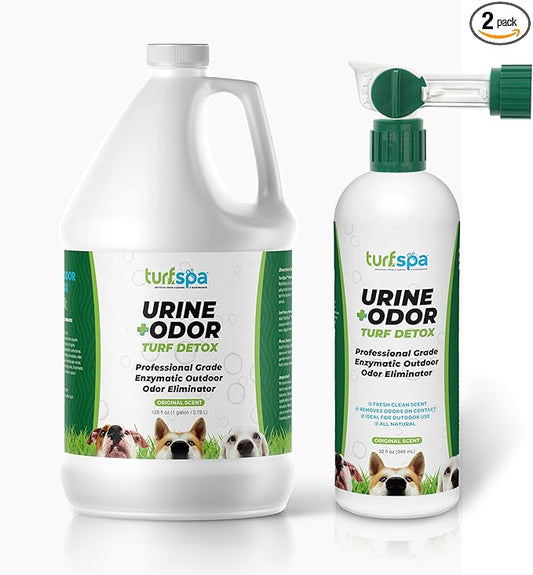 Urine & Odor Turf Detox: 32 oz Sprayer & Gallon Refill Professional Enzyme Cleaner & Odor Eliminator for Artificial Grass, Turf, Concrete, Patios & Kennels, Enzymatic Cleaner for Dogs & Cats