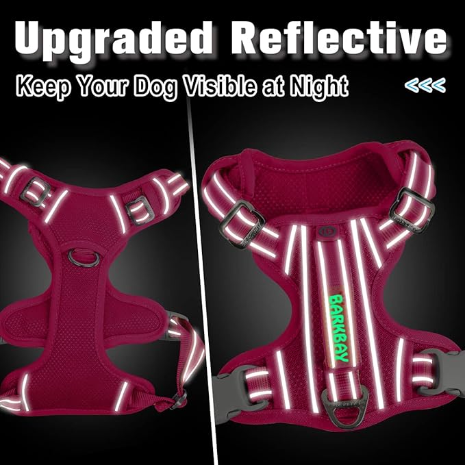 BARKBAY Dog Harness No Pull with ID Tag Pocket - Heavy Duty, Reflective, Easy Control for Large Dogs(Pink,XL)