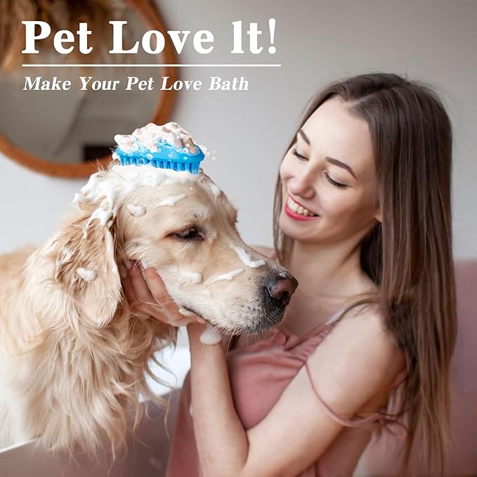 2PCS Dog Bath Brush Set | Adjustable Handle Dog Scrubber for Shampooing, Deshedding & Massaging, Suitable for Pets (Green Blue)