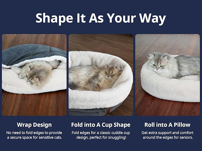 Self Warming Cat Bed, 17.7" x 13.7" Anti-Slip Soft Round Thermal Pet Cushion Bed for Kittens, Cats, Puppies and Small Dogs, Blue