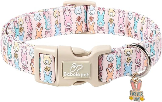 Easter Dog Collar for Large Dogs - Pastel Bunny Easter Collars for Female Dogs, Cute Spring Girl Dog Collar, Lightweight Adjustable Cartoon Holiday Pet Collars L