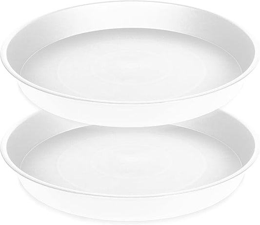 2 Pack of 10 inch Plant Saucer Gray, Heavy Duty Plastic Plant Saucer 10 inch Round, Durable Plant Tray for Pots, Plant Saucers for Indoors, Plant Trays for Planter 9"/10" (10", White)