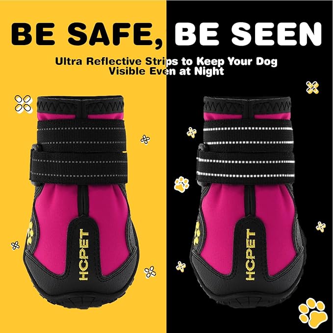 Hcpet Dog Shoes, Dog Boots for Large Dogs, Waterproof Dog Booties Paw Protector for Summer Hot Pavement, Winter Snowy Day, Outdoor Walking, Indoor Hardfloors Anti Slip Sole Pink Size 8