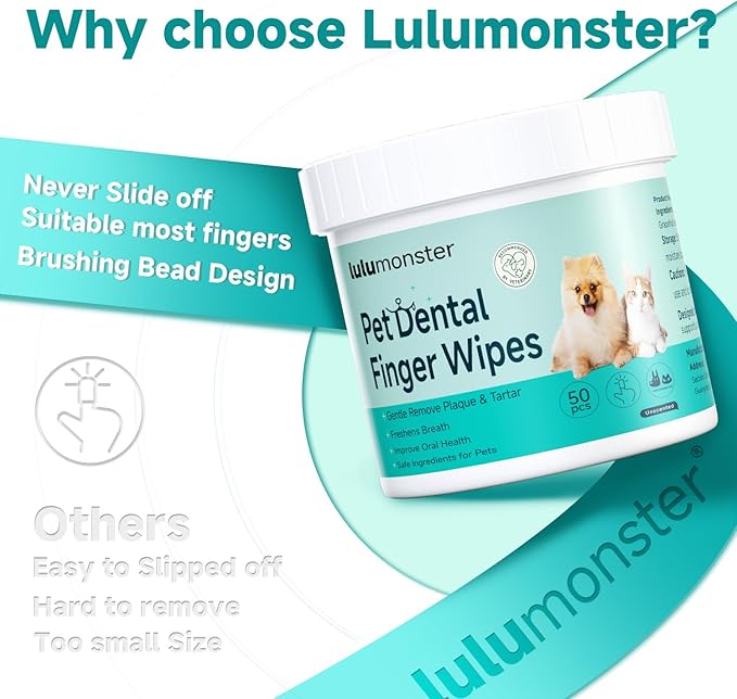 Pet Dental Finger Wipes for Dogs & Cats, Dog Teeth Cleaning Wipes Tooth Brushing Kit by Remove Plaque and Tartar & Freshens Breath Buildup No-Rinse Dog Finger Toothbrush