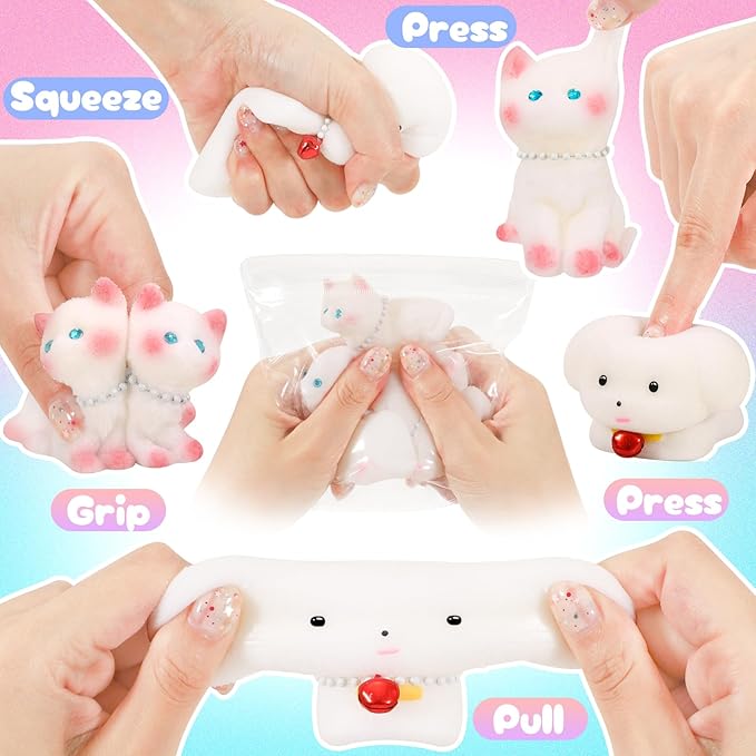 Squishy Fidget Toys Squeeze Soft Cat Dog for Stress Relief Cute Stuff Sensory Toys 5Pcs, Stocking Stuffers Pinata for Kids Party Favors Treasure Box Desk Toys for Classroom Anxiety Travel Gifts