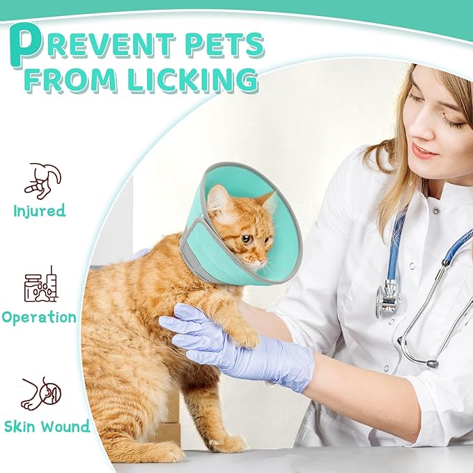 Cat Cone Collar Soft to Stop Licking, Adjustable, Foldable Lightweight Kitten Cones After Surgery Recovery for Cats & Kittens, Cat Cone Alternative (Solid Green, M)