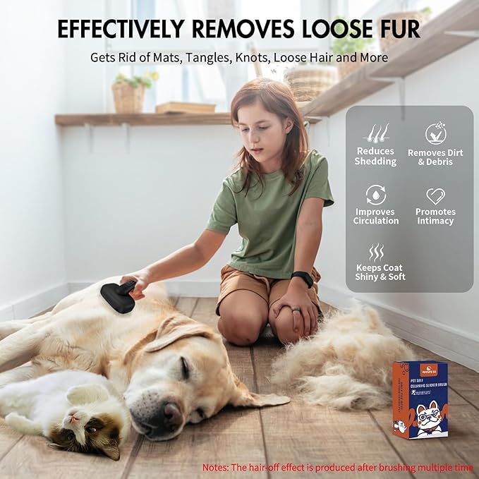 Dog Brush Kit - Self-Cleaning Slicker Brush with Bath Brush & Undercoat Rake | Deshedding Tools for Large - Small Dogs & Cats, Professional 3-in-1 Pet Grooming Set for Heavy Shedding, Black