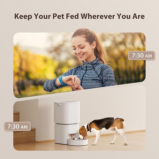 5L/21 Cups Automatic Cat Feeder, Timed Automatic Pet Feeders, Cat Dry Food Dispenser Dual Power, 10 Meals Programmable 1-15 Portion Control Cats Feeder, Pet Food Dispenser for Cats & Puppy(Not WiFi)