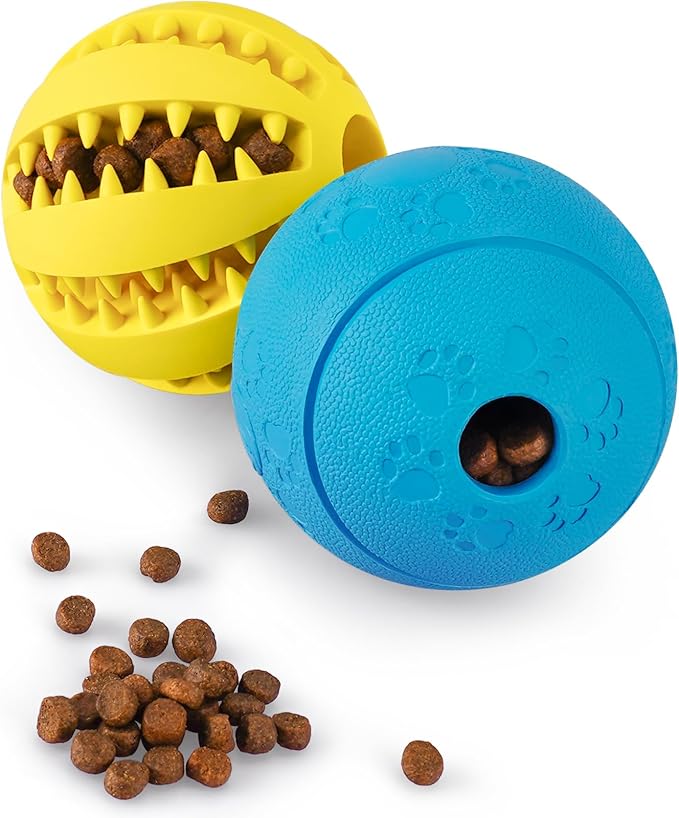 HIPPIH Dog Puzzle Toys 2 Pack, Dog Enrichment Toys for Large Dogs & Small Dogs, Puppy Balls for Treat Dispensing, Durable Balls for Teeth Cleaning/IQ Training/Chewing