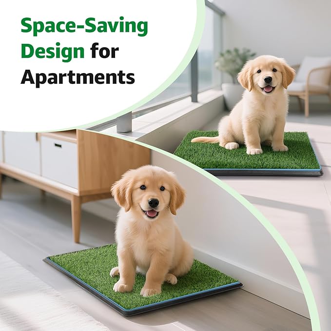Dog Grass pad with Tray,45”x 29” Indoor Dog Potty with 2 Packs Replacement Artificial Fake Grass-5 Packs Disposable Puppy Pads,for Puppy Training Apartment,Outdoor Use