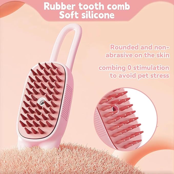4 in 1 Cat Steam Brush Rechargeable pet spray comb Steam Brush for Cats and Dogs, Massage, Cleaning, Shedding & Combing Multifunctional Hair Removal Anti Static Grooming Tool for home (Pink)