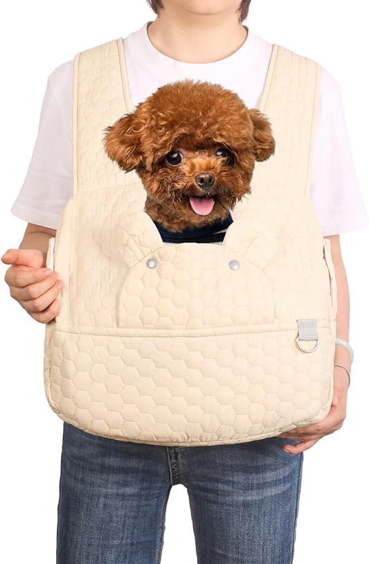 Dog Backpack Carrier for Small Dogs, Cat Carrier Sling, Front Facing Pets Chest, Adjustable Straps & Safety Lock, Hands-Free Dog Carrier, Gifts for Hiking, Biking & Daily, Fit 5-15 Lbs (Beige)