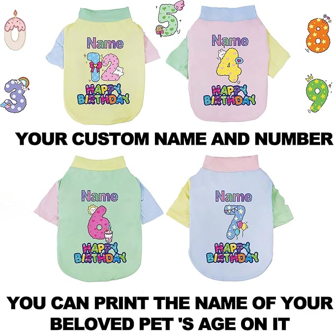Custom Dog Birthday Shirt,Personalized Pet Apparel Print with Name Age Number,Pet Birthday Outfit,Lightweight Breathable Cotton Vest for Small Medium Large Dogs Cat (Dopamine Blue, XX-Large)