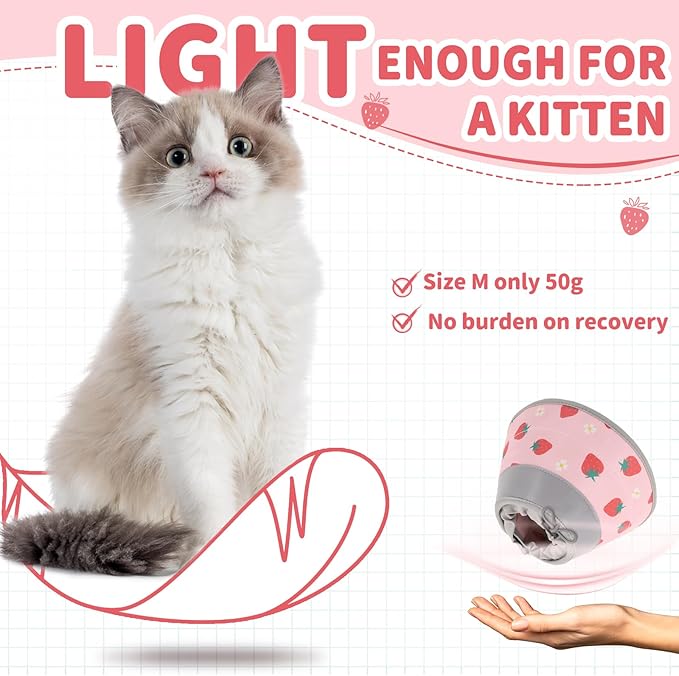 Cat Cone Collar Soft, Comfortable Cat Recovery Collar Pet Cone for Small Large Cats, Lightweight Elizabethan Collar for Cats Kittens After Surgery Prevent from Licking Wounds, Pink, S