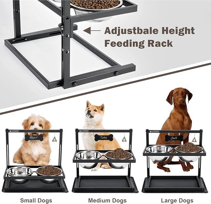 SHAINFUN Elevated Dog Bowls - Slow Feeder, Raised Stand with Two 1700ML Stainless Steel Bowls, Spill Proof Mat for Large & Medium Dogs