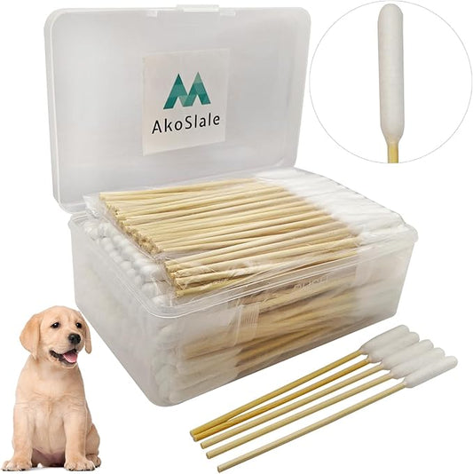 Dog Ear Cleaner Q Tips, 200pcs 6-Inch Long Cotton Swabs for Dogs - Biodegradable Qtips for Ear Cleaning, Infection Treatment, Wax Removal & Pet Care
