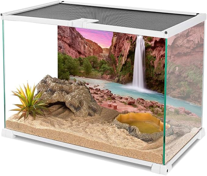 AWERT 72x16 inches Reptile Habitat Background Sunset Mountain Waterfall Terrarium Background Polyester Background