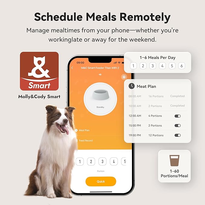 Automatic Dog Feeder for Large Dogs, 14L Capacity, Remote Feeding, Anti-Blockage System, Timed Auto Dog Food Dispenser, 2.4G WiFi App Control，Dual Power Supply,Stainless Steel Bowl