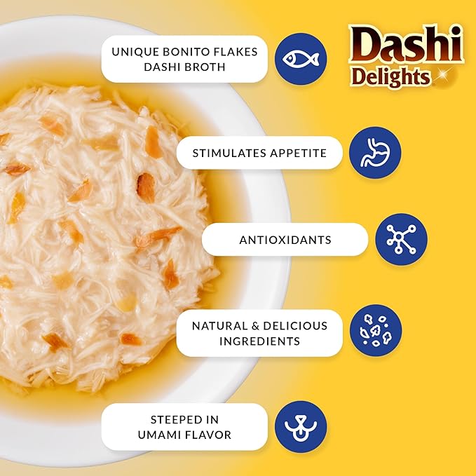 INABA Dashi Delights for Cats, 2.5 Ounce Cup, 6 Cups Total, Chicken with Cheese Recipe