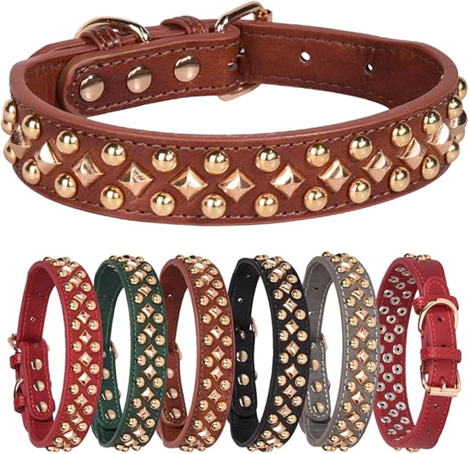 Spiked Dog Collar Soft Pu Leather Mushrooms Rivet Spike Studded Puppy Adjustable Pet Collars for Small Breeds (XS, Grey3)