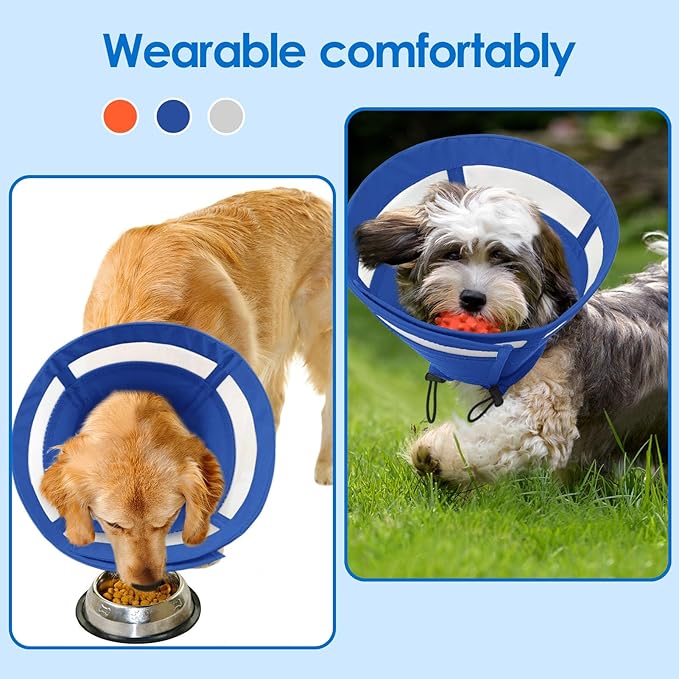 SAWMONG Dog Cone, Soft Dog Cones for Large Dogs After Surgery, Breathable Pet Cone Collar to Stop Licking, Comfy Elizabeth E-Collar for Dogs Cones Alternative (XL,Blue)