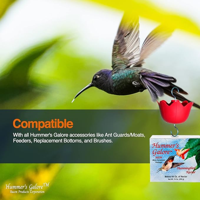 Hummer's Galore Hummingbird Food, Ready-to-Mix Hummingbird Nectar, All-Natural Nectar Collector Formula, No Preservatives or Dyes, Makes 192 oz (Pack of 3)