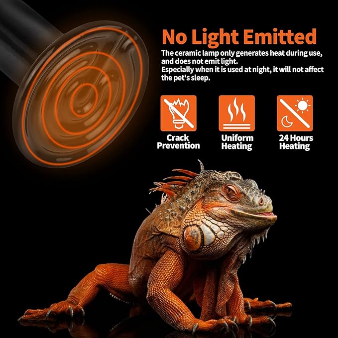 LUCKY HERP 100W Ceramic Heat Emitter, Reptile Heat Bulbs, Ceramic Heat Lamp for Reptiles, Amphibian, Chicken, Dog, Cat (2-Pack)