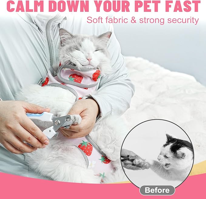 Supet Cat Grooming Hammock, Self-Adhesive Cat Nail Clipper Hammock, Soft Fabric Cat Wrap for Cutting Nails, Quickly Calm Down for Medicine, Teeth Brushing, Ear Cleaning