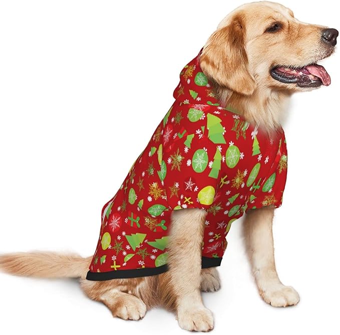 Christmas Tree Print Hoodie,Christmas Cosplay Dog Clothes with Pocket and Hat Winter Clothes Sweaters XXX-Large