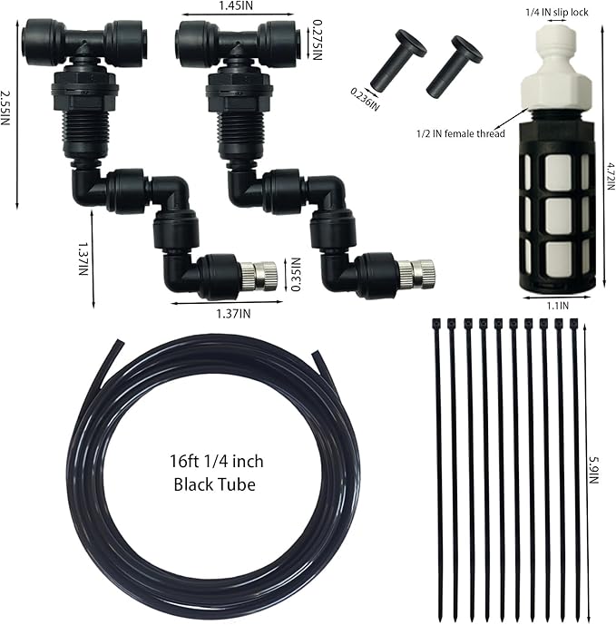 Reptile Terrariums Misting Accessories kit, 2PCS Adjustable Reptile Mister Nozzles, with 16ft 1/4 inch Tube, Black