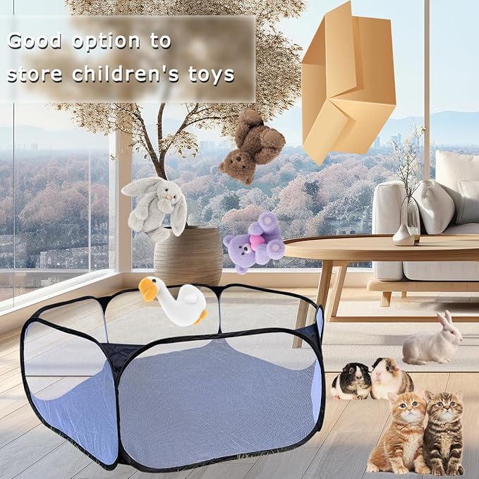 Small Animals Tent, Breathable Transparent Pet Playpen Pop Open Outdoor/Indoor Exercise Fence, Portable Yard Fence for Guinea Pig, Rabbit, Hamster, Chinchillas and Hedgehogs