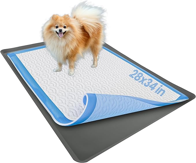 TidyFriend Dog Pee Pad Holder Tray Fits for 28” x 34” Wee Wee Pee Pads - Stable Grip, Raised Edges, Quick-Wipe Silicone Surface Dog Potty Tray Holder for Indoor Flooring Protection (Grey)