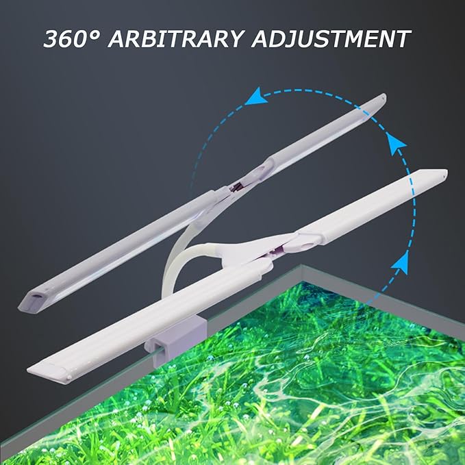 LED Aquarium Light Full Spectrum Clip Fish Tank Light Plants Light 360° Adjustable 2 Light Bar Super-Bright 6W Suitable for 10-30 Gal Fish Tank