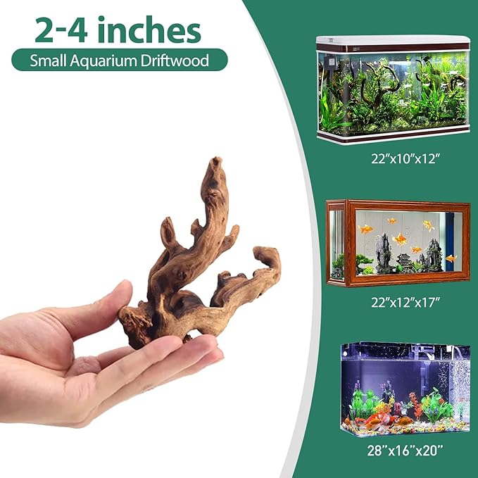 WDEFUN Natural Driftwood for Aquarium Decor, 10-Piece 2''-5'' Small Driftwood for Decorations on Fish Tank, Reptiles Bearded Dragon Accessories or Air Plants