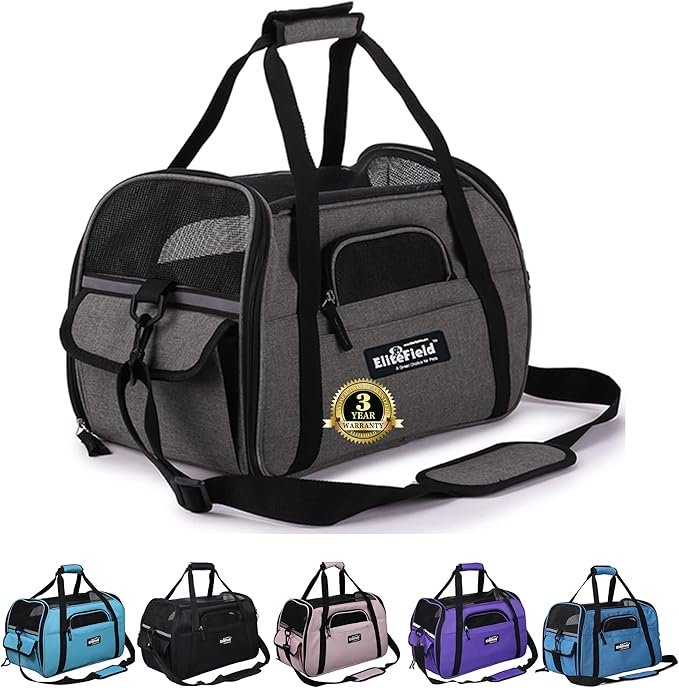 EliteField Soft Pet Carrier (3 Year Warranty, Airline Approved) Soft Sided Dog Puppy Cat Carrier Travel Bag (X-Large: 21" L x 12" W x 13" H, Charcoal Gray)