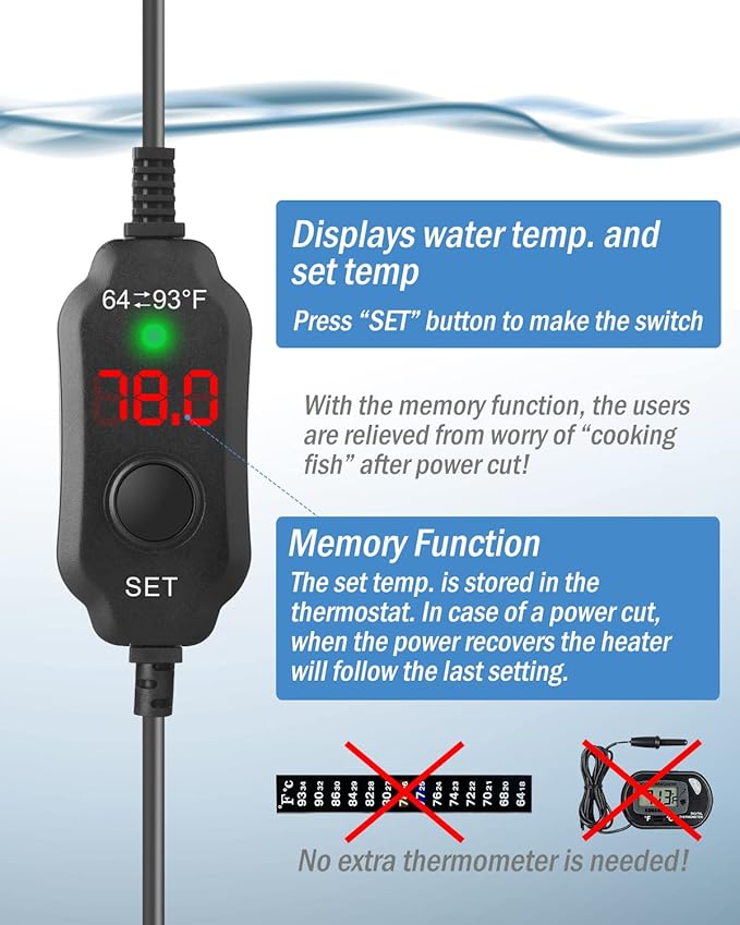 AquaMiracle Adjustable 150W Aquarium Heater Submersible Fish Tank Heater Super Short Aquarium Heater with LED Digital Display Thermostat, for Tanks 15-30 Gallons
