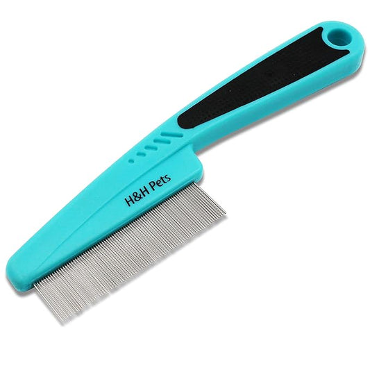 Pin Comb by H&H Pets - Upgraded Rubber Handle Comb with Long and Short Teeth for Dogs & Cats, Grooming Supplies, 1 Count (Pack of 1)