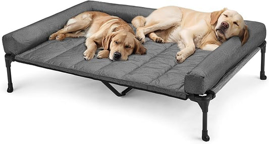 Veehoo Cooling Elevated Dog Bed Add Removable Waterproof Bolster Cushion Mat, Raised Pet Cot with Breathable Teslin Mesh, No-Slip Feet, Dog Sofa Bed for Indoor Outdoor, XXLarge, Black Silver